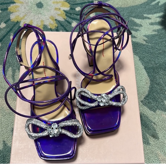 Mach & Mach Double Bow Iridescent Leather Platform Sandal - Picture 3 of 10